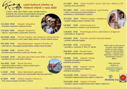 Letní kulturní úterky ve Vildově mlýně