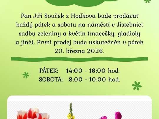 Prodej sadby zeleniny a květin v Jistebnici od p. Součka z Hodkova