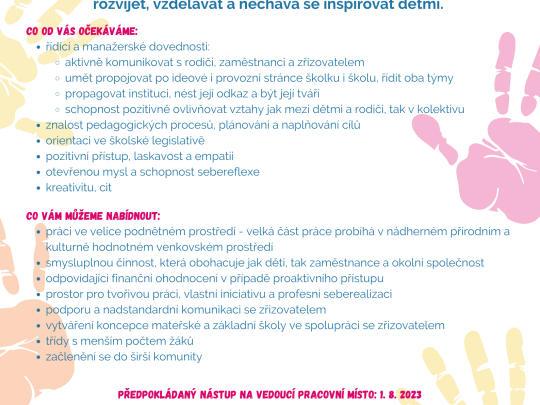 Konkursní řízení na ředitelku/ředitele ZŠ a MŠ Nadějkov, okres Tábor